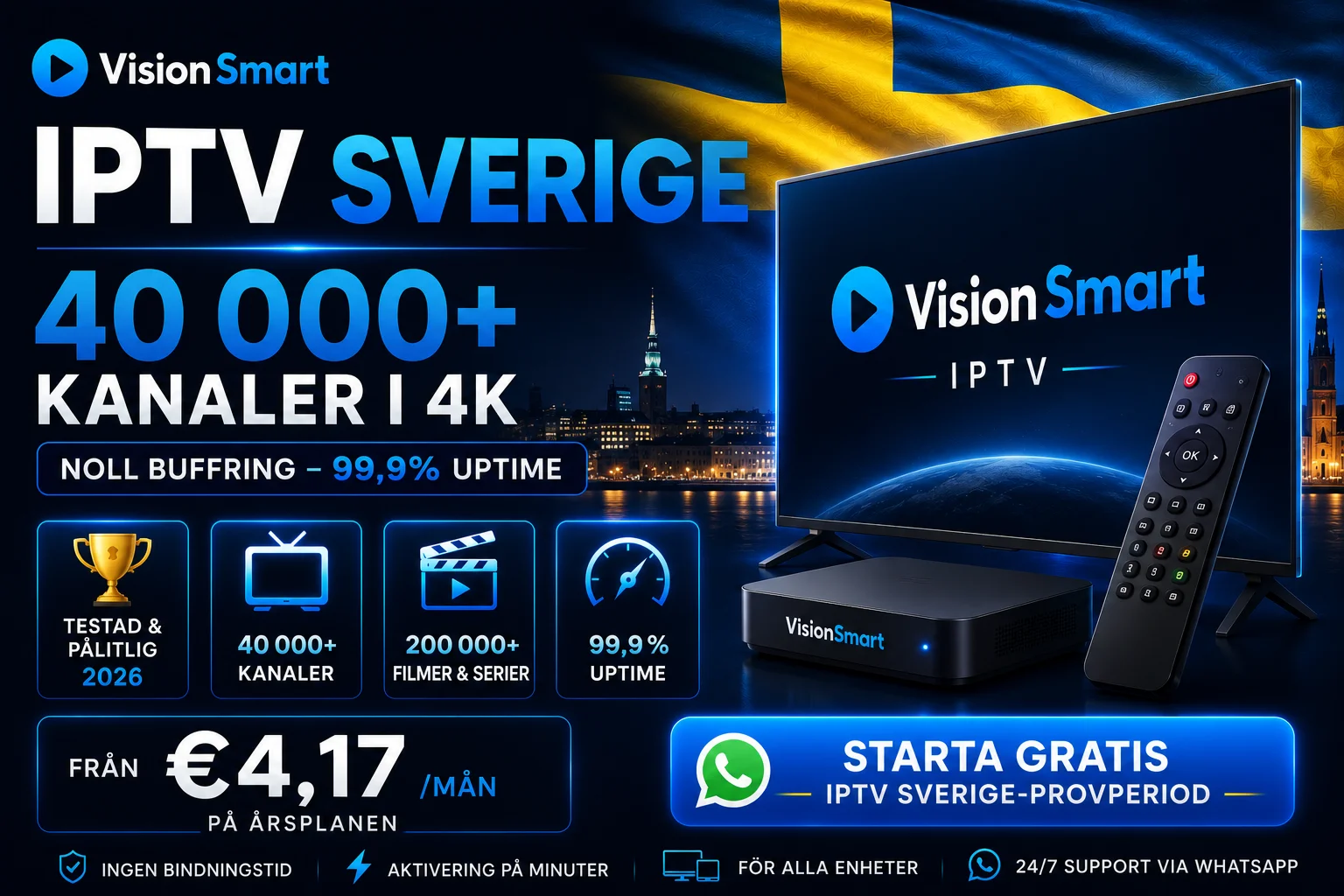IPTV Sverige tj&auml;nst med 40 000+ svenska och nordiska kanaler p&aring; Smart TV