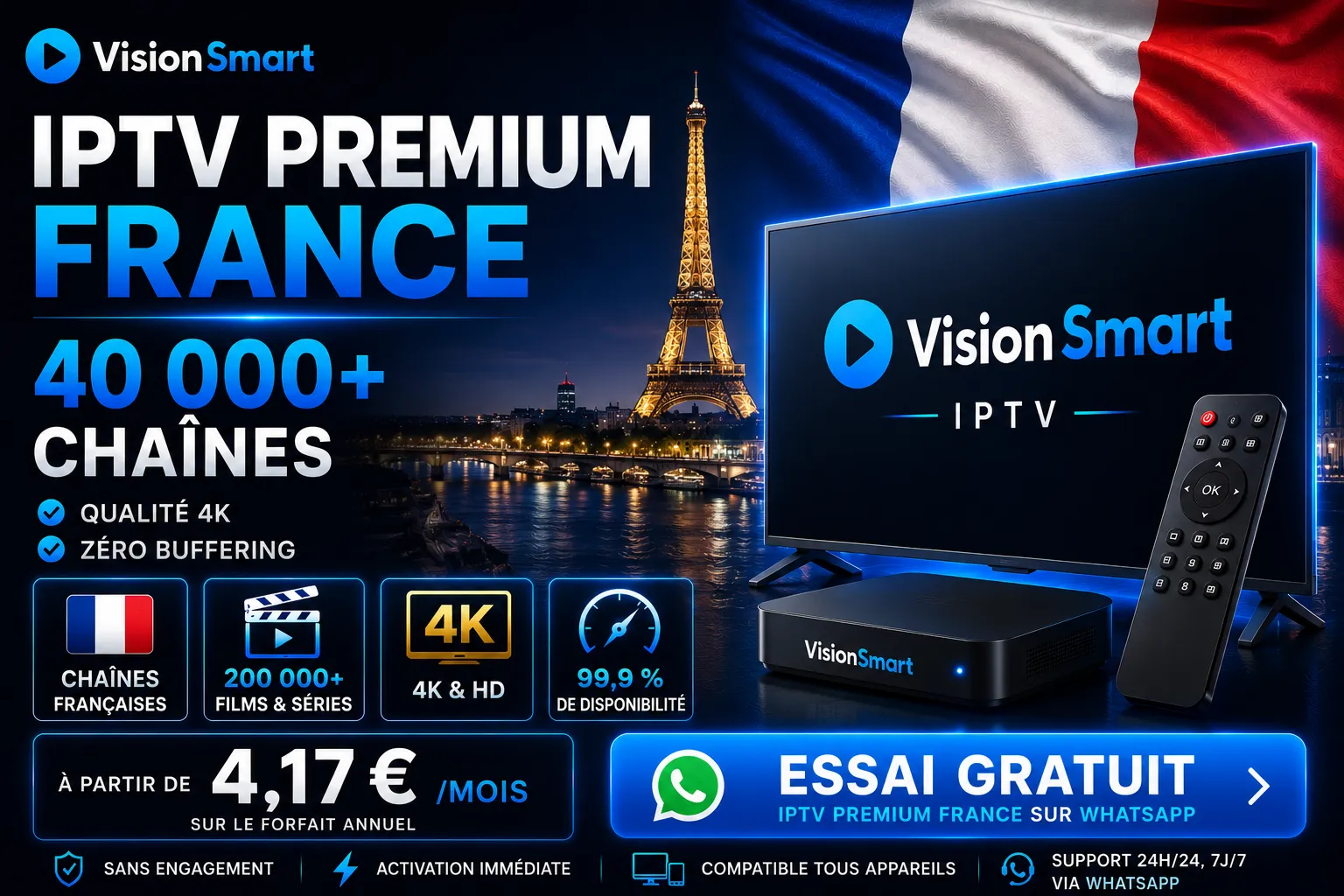 IPTV premium France avec 40 000+ cha&icirc;nes fran&ccedil;aises et internationales en 4K